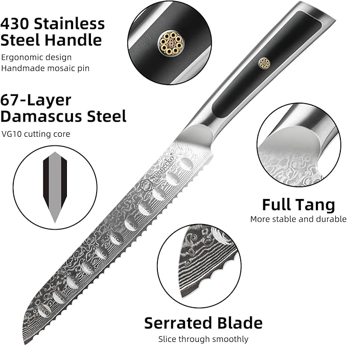 Sunnecko Damascus Kitchen Knife Set, Chef Knife Set Professional 8 Inch