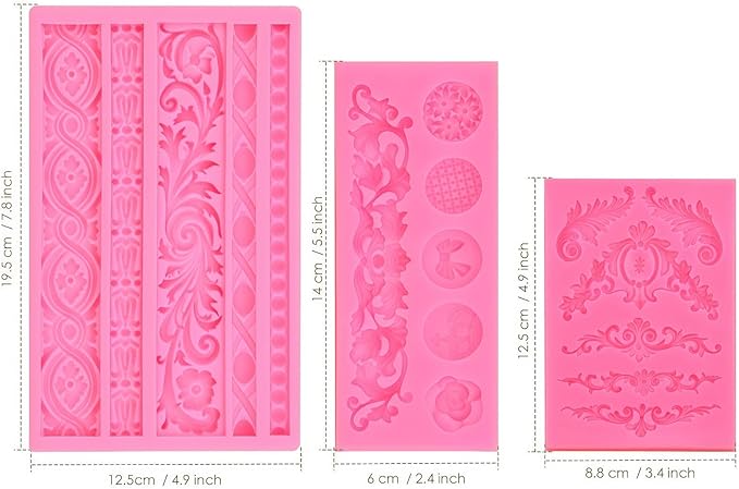 JOERSH Baroque Scroll Fondant Silicone Molds, 3Pcs