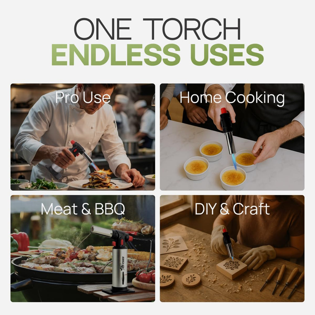 Jo Chef Kitchen Torch, Refillable Butane Torch for Creme Brulee, Cooking