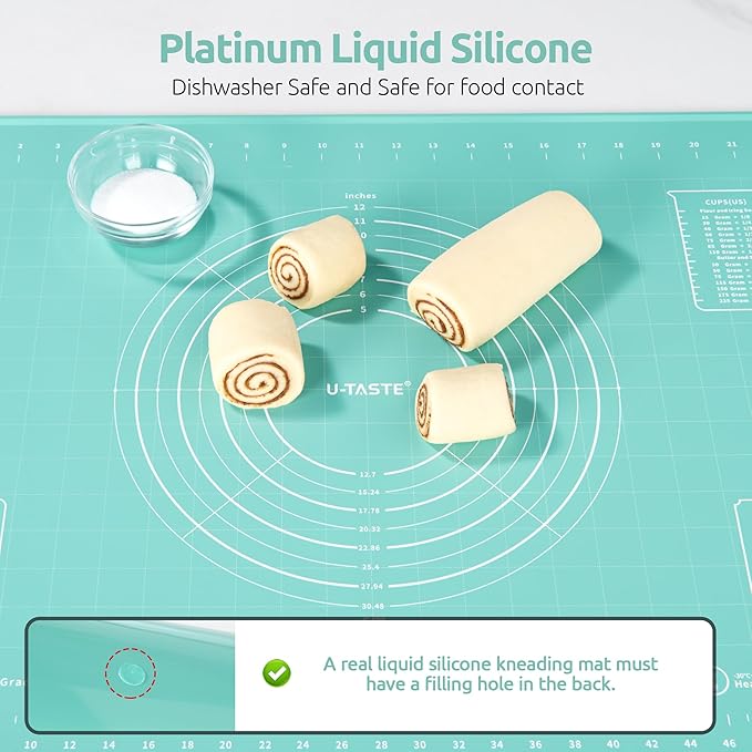 U-Taste Silicone Pastry Mat, Dough Rolling Baking Sheet, 28"x20", Aqua Sky