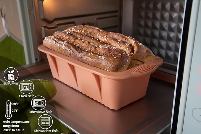 Baocuan 3 pack Silicone Bread Loaf Pans - Baking Mold For Baking Cakes,Brownies,Long loaf of bread Cheesecakes,Homemade Cakes Breads,Meatloaf,Ice brickand and More Set of 3 colors