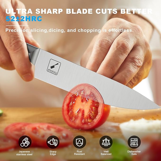 imarku G14 Japanese Kitchen Knife Set, Stainless Steel with Block, 14pc