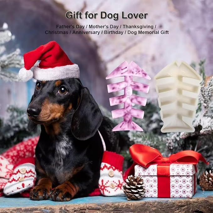 SIUPER 7.5IN Big Fish Bone Dog Cat Treat Mold 1 Pack, DIY Flavors for Puppy. Food Safe Silicone for Oven. Large Ice Cube Mold for Pet Chew, Cooling. Pets Birthday Cake Baking. Fun Gift for Dog Lover