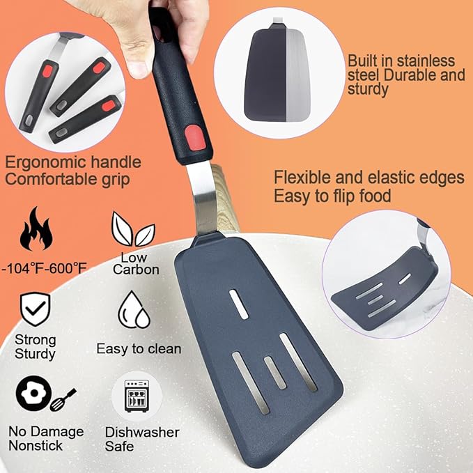 KLAQQED 4Pcs Spatula Silicone Heat Resistant Flexible Rubber Silicone Spatulas for Nonstick Cookware, Burger Pancake Spatula Turner Large Spatulas Set for Cooking Kitchen Utensils Set Black