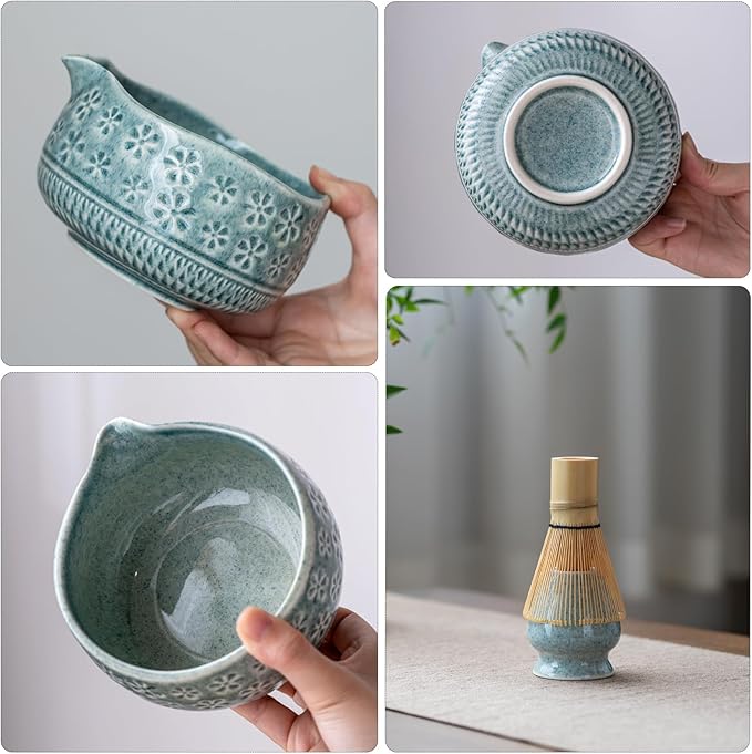 Buucup Blue Matcha Set, Ceramic Bowl Kit with Bamboo Whisk & Tools