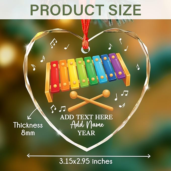 Personalized Xylophone Player Christmas Glass Ornament, Custom Text Name & Year Xylophone Xmas Ornament, Xylophonist Christmas Tree Hanging Ornaments 2026, Gift for Men Women Instrument Lover