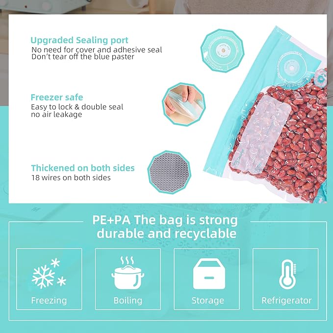 CABIBOX Handheld Electric Vacuum Sealer Machine Kit with 20Pcs Bags, 60KPa powerful suction, 5X freshness extension, 0.2mm double zipper storage, ideal for sous vide cooking & meal prep