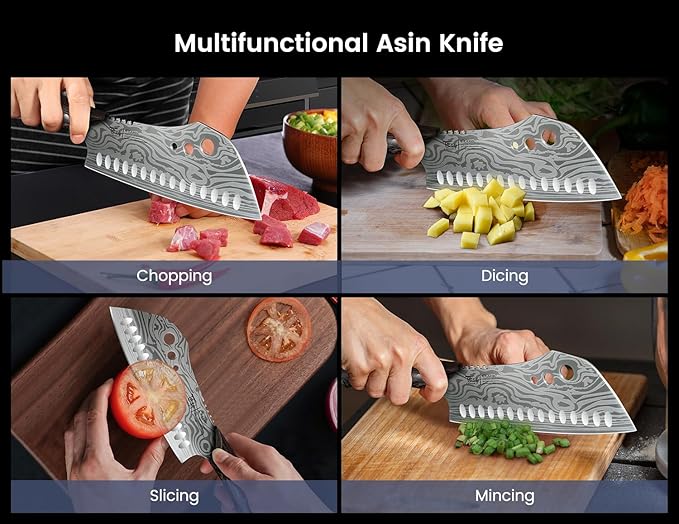 SYOKAMI Cleaver Chef Knife with Herb Stripper, 7" Asian Kitchen Knife