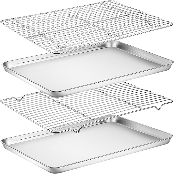 Baking Sheet with Rack Set, Stainless Steel Cookie Sheet with Cooling Rack