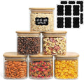 ComSaf Square Glass Containers With Lids 0.6 Qt, Set of 6 Small Galss Jars