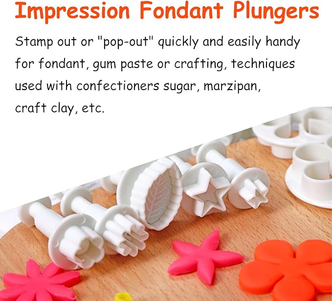 MOACC Cake Tools 36 Piece Fondant Cake Cookie Plunger Sugarcraft Flower Leaf Butterfly Heart Shape Decorating Mold DIY Icing Plunger Tools
