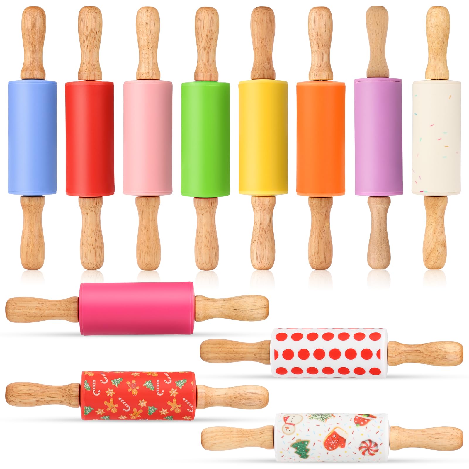 Honglida Mini Silicone Rolling Pin for Kids, Non-stick Surface Wood Handle, 9 Inch 12 Pack
