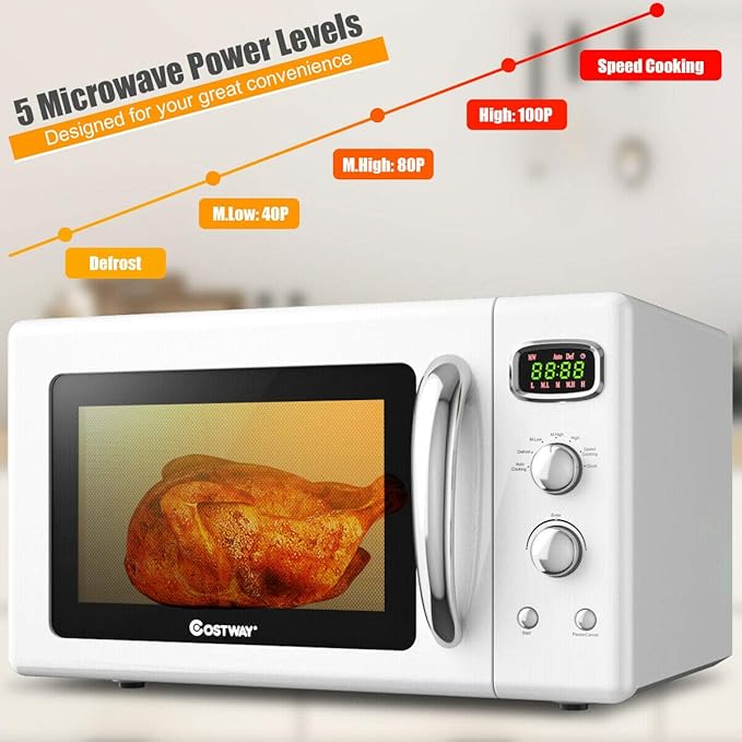 COSTWAY Microwave Countertop, 0.9 Cu.ft Small Retro Microwave for RV, Dorm