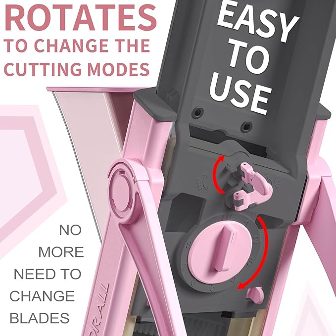 ONCE FOR ALL Safe Mandoline Slicer Plus, Bigger Size, Kitchen Slicer, Pink