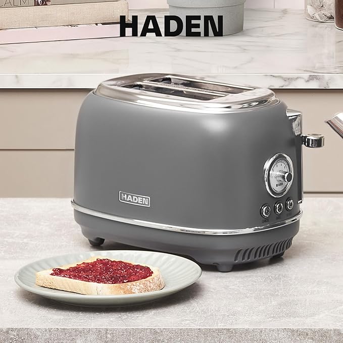 Haden Chelsea 2-Slice Wide Slot Stainless Steel Toaster with Adjustable Browning Control & Non-Slip Feet, Grey & Chrome