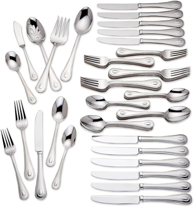 Lenox French Perle 65-Piece 18/10 Silverware Set for 12, Flatware