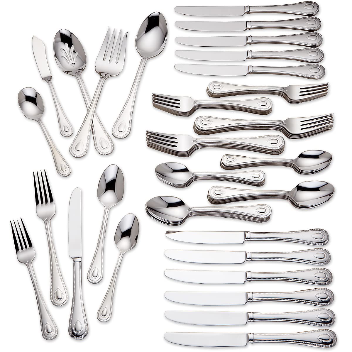 Lenox French Perle 65-Piece 18/10 Silverware Set for 12, Flatware