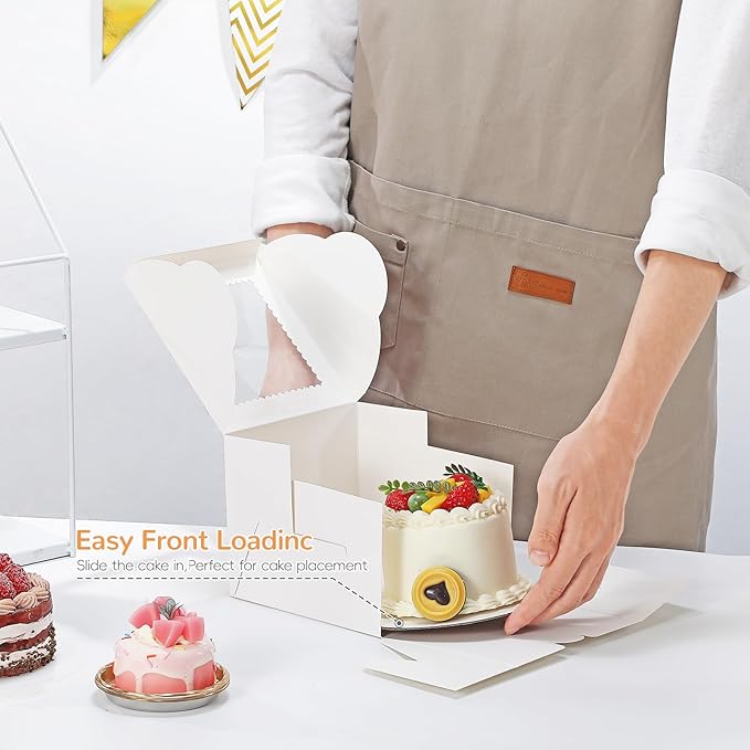 EQOREIIN 10Pack 6 inch Small Cake Boxes with Cake Board and Stickers