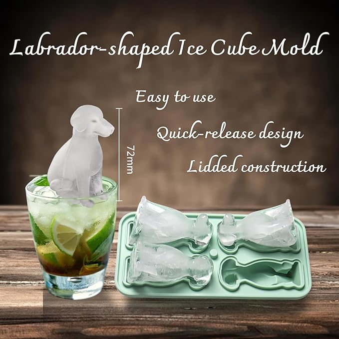2-Pack Silicone Dog Ice Cube Trays with Free Stainless Steel Tongs – 4 Identical Dog Molds Per Tray (dog)