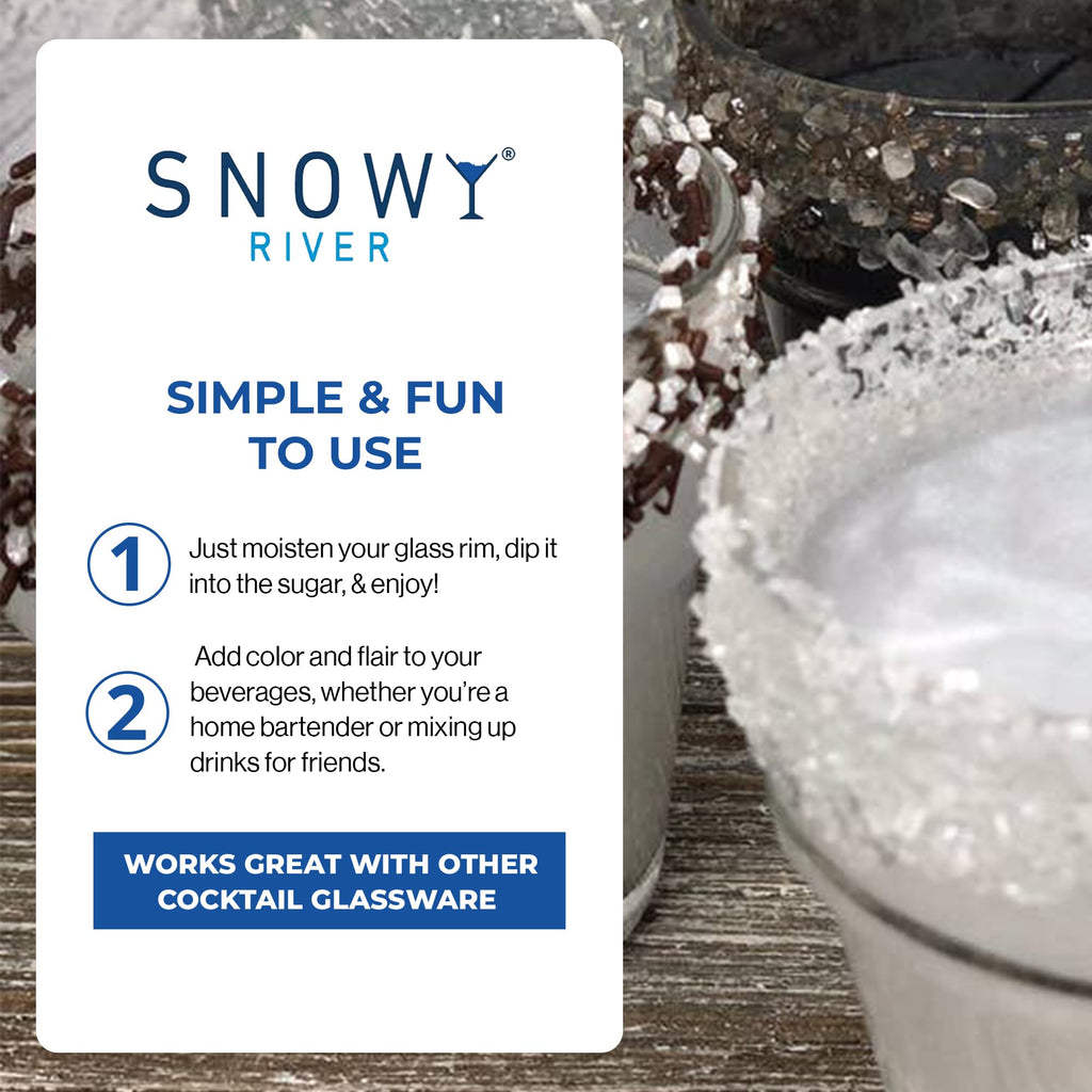 Snowy River Clear Cocktail Sugar - - Vibrant Naturally Colored Sugar for Cocktail Rimming, Baking & Decorating, Medium Crystal (8oz, Medium Crystal)