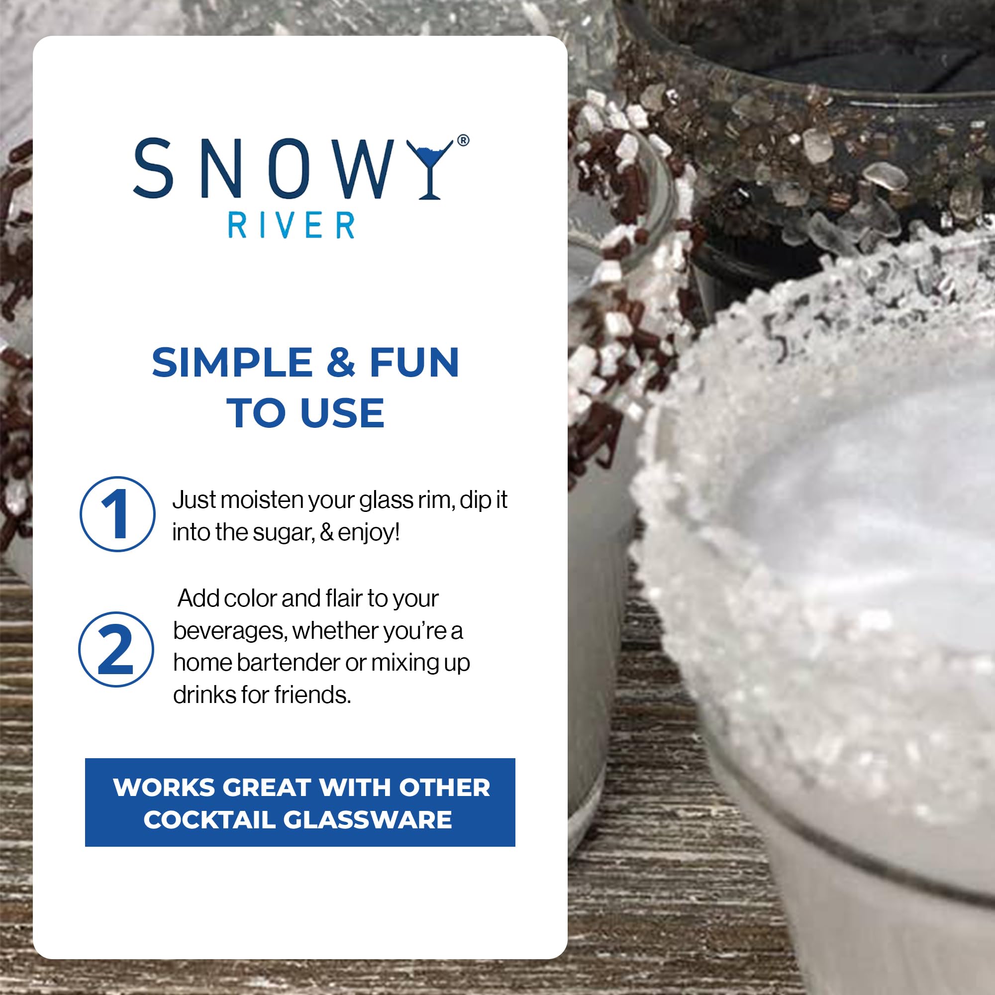 Snowy River Natural Cocktail Sugar Rimmer - Kosher Certified Naturally Colored Beverage Rimming Sugar for Cocktails, Margaritas, Drinks (Clear, 4 Ounce)