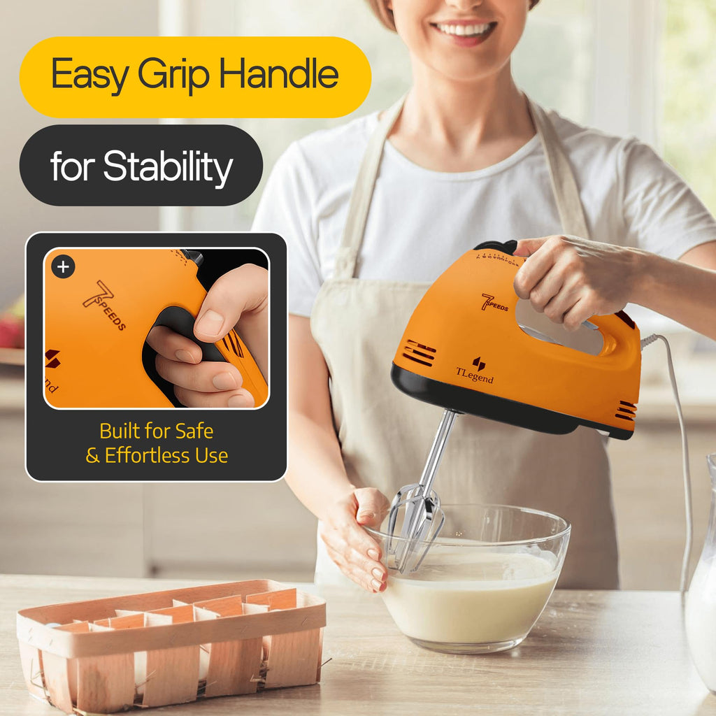 TechnoLegend Hand Mixer Electric Handheld – 7 Speed Ultra Power Electric Mixer Handheld (Orange)