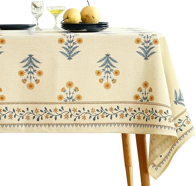 ISAENNE Designer French Linen Rectangular Tablecloth,110"x63"-Estevan A