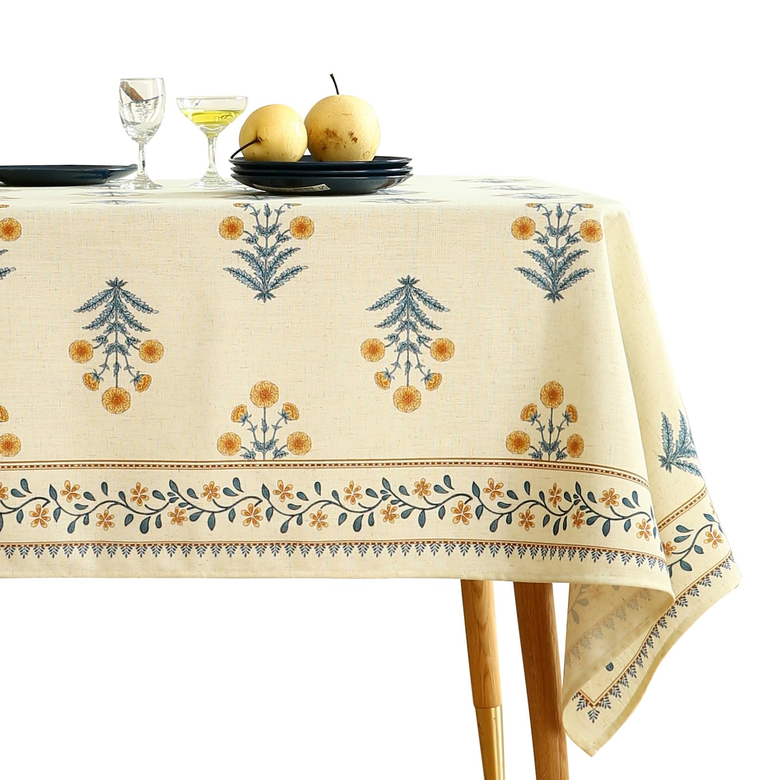 ISAENNE Designer French Linen Rectangular Tablecloth,102"x63"-Estevan A