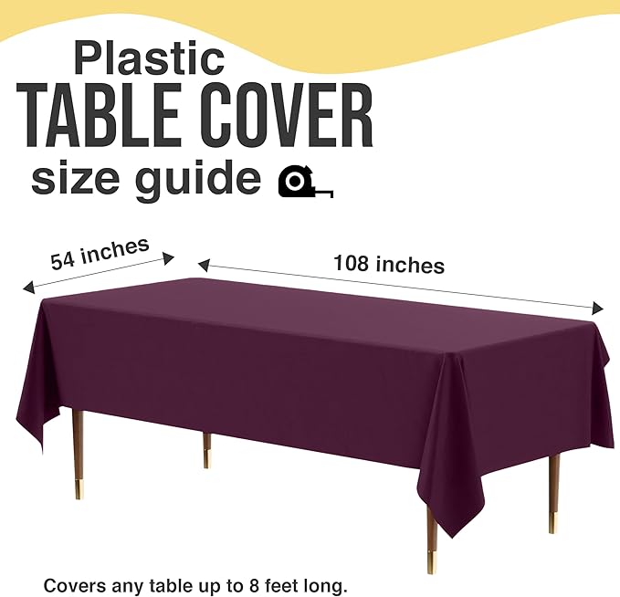 Exquisite 66% Thicker Premium Plastic Table Cloth Rectangle Table Cover 0.5 Mil 6 Pack Plum Table Cloth 54 Inch x 108 Inch Disposable Tablecloth Won't Tear Easily Like Cheap Thin Brands
