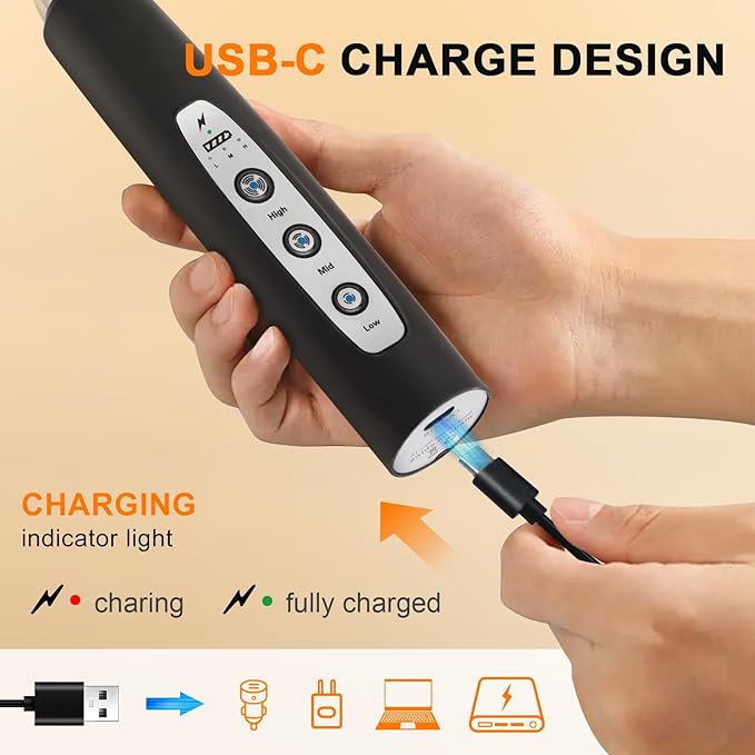 YUSWKO Handheld Milk Frother Wand for Coffee, Rechargeable Electric Whisk with 3 Heads 3 Speeds Drink Mixer Coffee Frother For Latte, Cappuccino, Hot Chocolate, Egg, Black with Holder