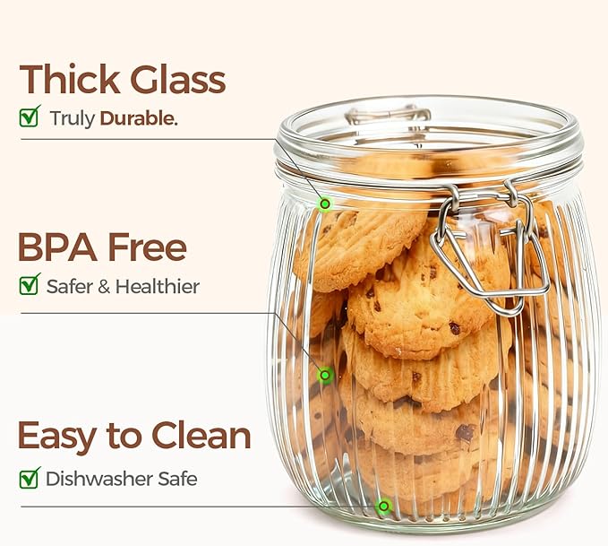 ComSaf Ribbed Glass Mason Jars with Airtight Lids 25 oz 6 Pack Coffee