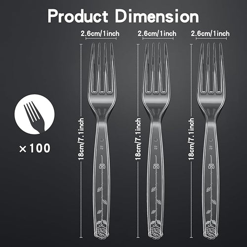 100 Count Extra Heavy Duty Clear Plastic Forks Disposable