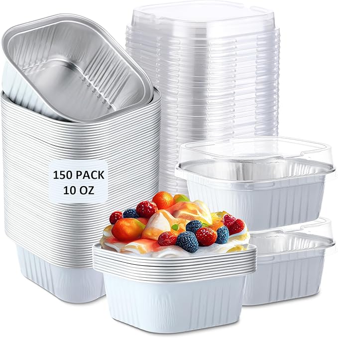 Aoriher 150 Pcs 10 oz Mini Cake Pans with Lids White