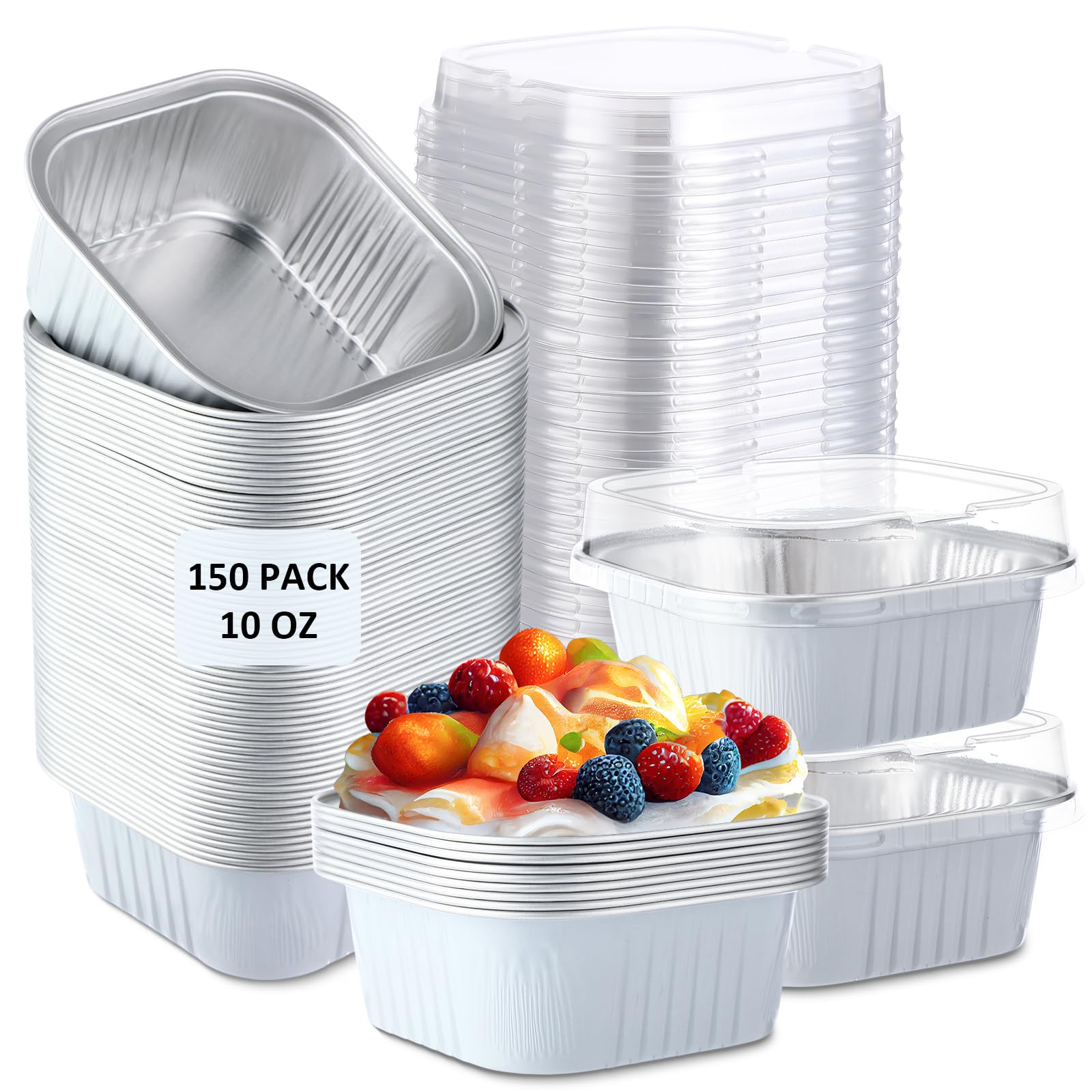Aoriher 150 Pcs 10 oz Mini Cake Pans with Lids White