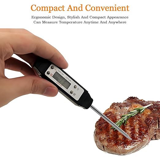 Ausenzup Meat Thermometer - Digital Food Thermometer for Cooking Kitchen - Automatic Calibration Pen Style Electronic Pocket Thermometer for Water Temperature, Barbecue (Black)