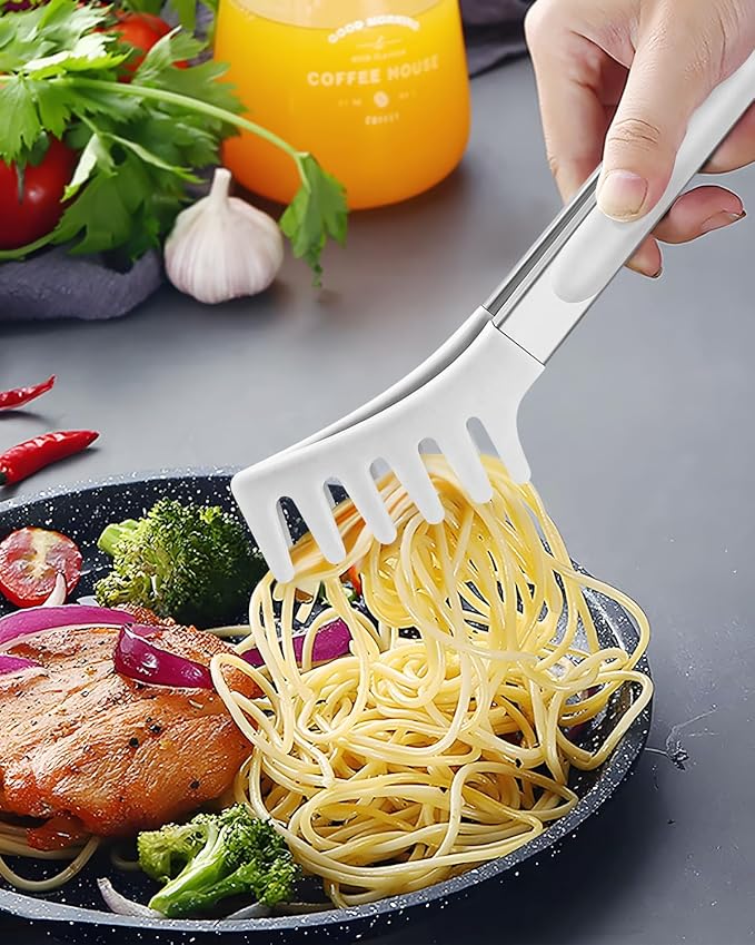 Spaghetti Spoon and Pasta Tong, 2 Pack (White)