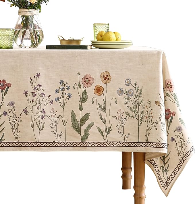ISAENNE Designer Linen Small Square Tablecloth,55"x55"-Serenity G