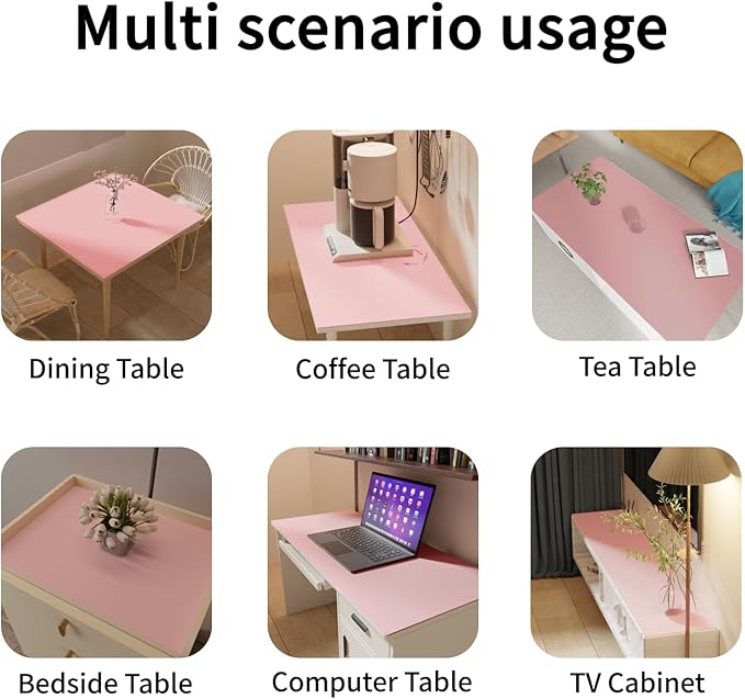 Zinkooat Faux Leather Table Cover,1.8mm Thick,30x48 Inch Desk Cover,Large Desk Mat,Table Protector,Table Cover Protector,Desk Top Cover,Table Tops Cut to Size(Pink+Silvery,30x48)