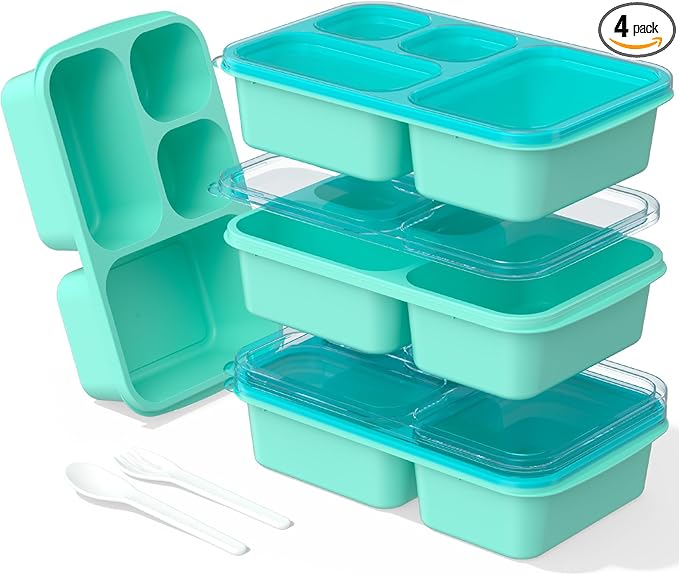 Enstphjoy Bento Lunch Box - 4 Pack, 4-Compartment Meal Prep Containers, Adult Bento Box, Microwave & Dishwasher Safe (PP(Blue))