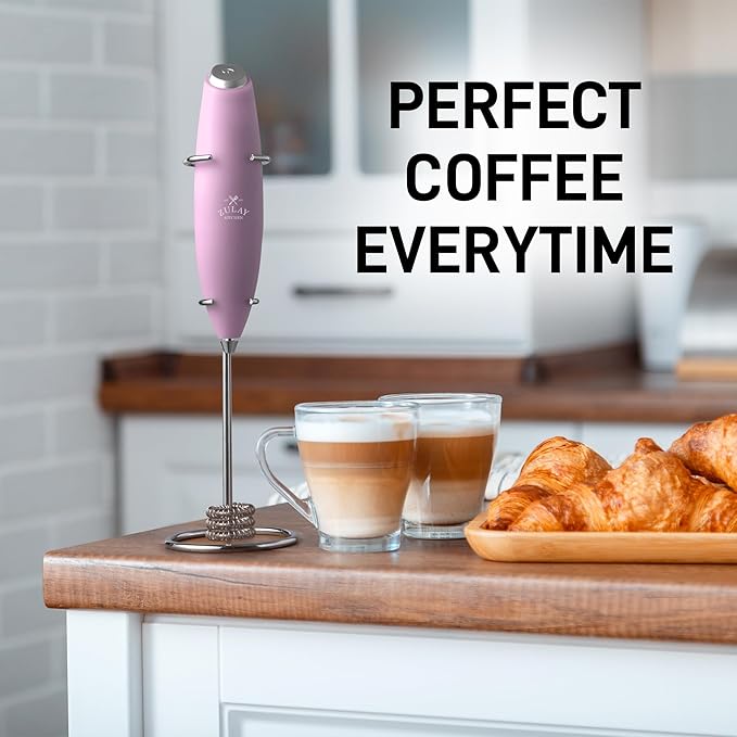 Zulay Kitchen Powerful Milk Frother Wand With Duracell Batteries - Ultra Fast Handheld Drink Mixer - Electric Whisk Foam Maker for Coffee, Lattes, Cappuccino & Matcha - Triple Whisk - Mint Candy