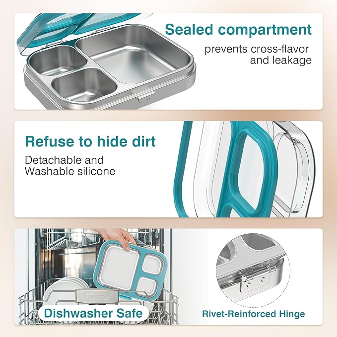 HOMEKOL Stainless Steel Bento Lunch Box, Blue, 3.3Cups