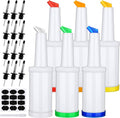 Ruisita 6 Pack 34 Oz Bar Juice Pour Bottles Plastic Bar Pour Bottles with 12 Stainless Steel Bottle Pourer Tapered Spout Fruit Juice and Liquor Containers for Bar Supplies, Multicolor