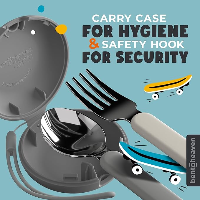 Bentoheaven Kids Utensils Set with Case, Reusable Fork & Spoon, Bulldog