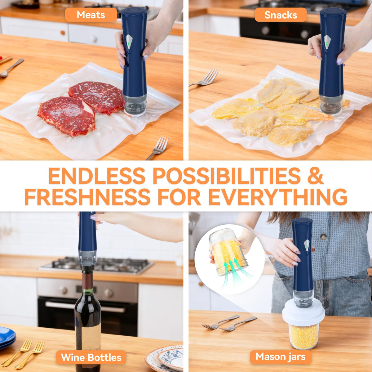 GPUTEK 3-in-1 Compact Vacuum Pump for Food with Bags & Mason Jar Kit
