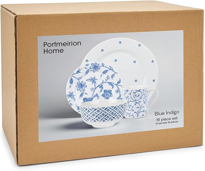 Portmeirion – Portmeirion Home – Dinnerware Set – Blue Indigo, Set of 16