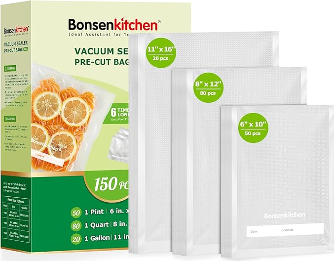 Bonsenkitchen Vacuum Sealer Bags, Commercial Grade, BPA Free