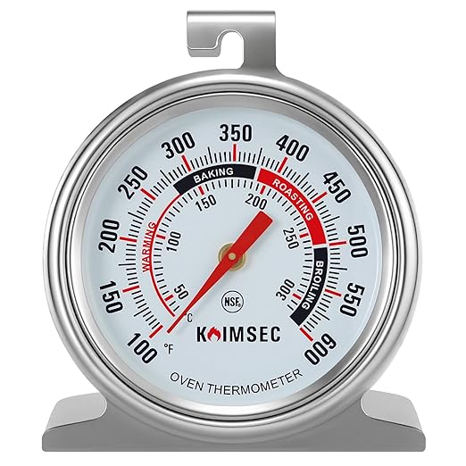 Oven Thermometer for Temperature Gauge, Safe for Inside Gas/Electric/Grill Smoker, Analog Dial Stainless Steel Oven Thermometers with Large Hanger & Baser for Instant Reading in Cooking Baking