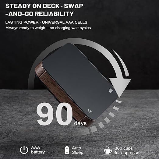 KitchenTour CaféMetric Coffee Scale with Timer 0.1g/2000g - Precision Small Scale for Espresso & Pour Over - Mini Scale with LED Display Recharge Black