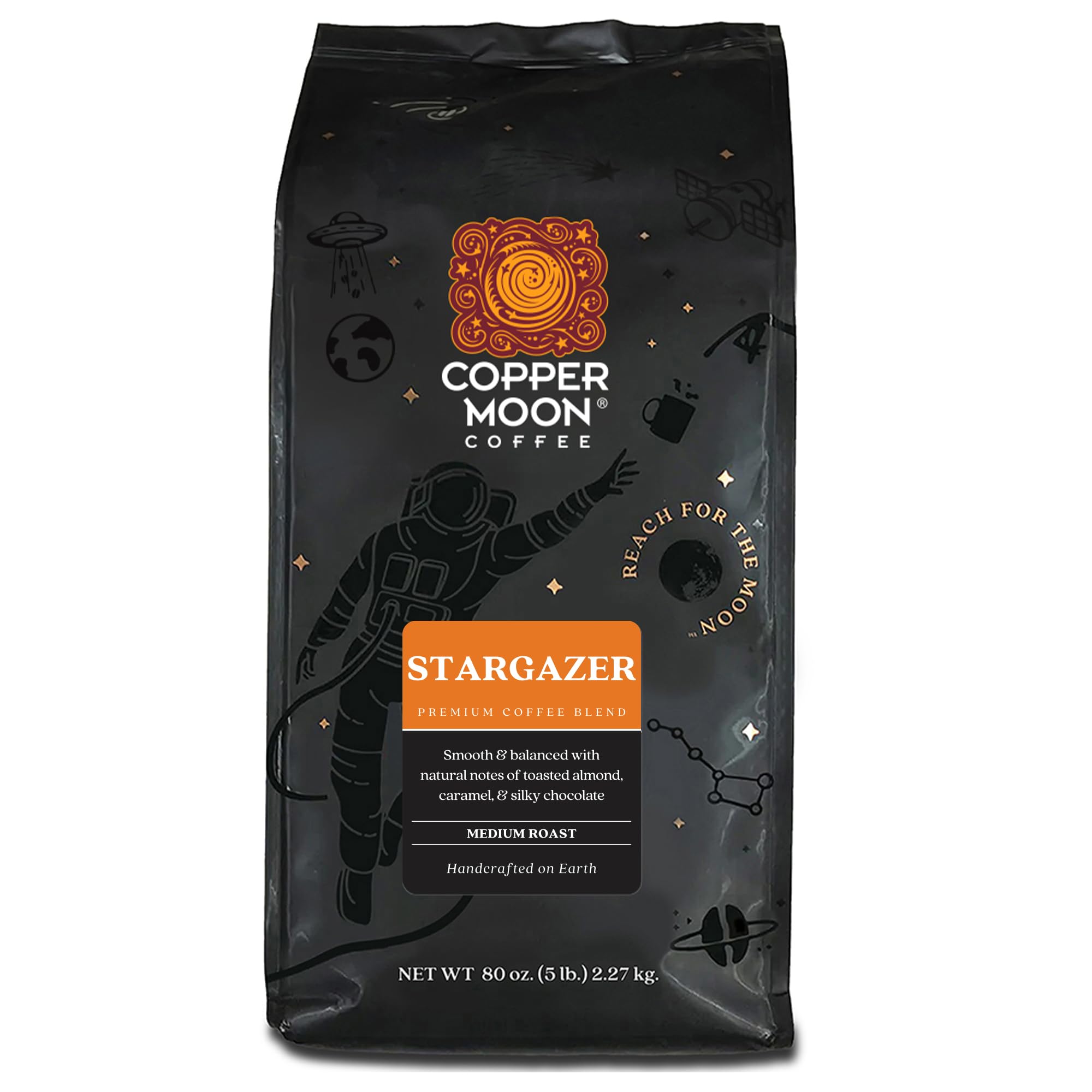 Copper Moon Whole Bean Coffee, Medium Roast, Stargazer Blend, 5 lb