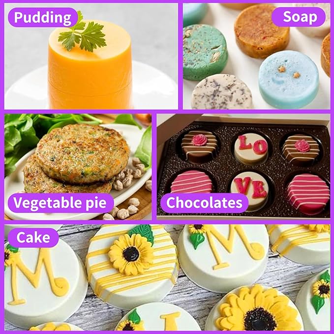 3 Pcs Round Chocolate Cookie Molds Set,12-Cavity Silicone Mold with 30 Clear Treat Boxes, Round Baking Mold for Candy, Mini Cake, Individually Wrapped Cakesicle Party Favor Packaging